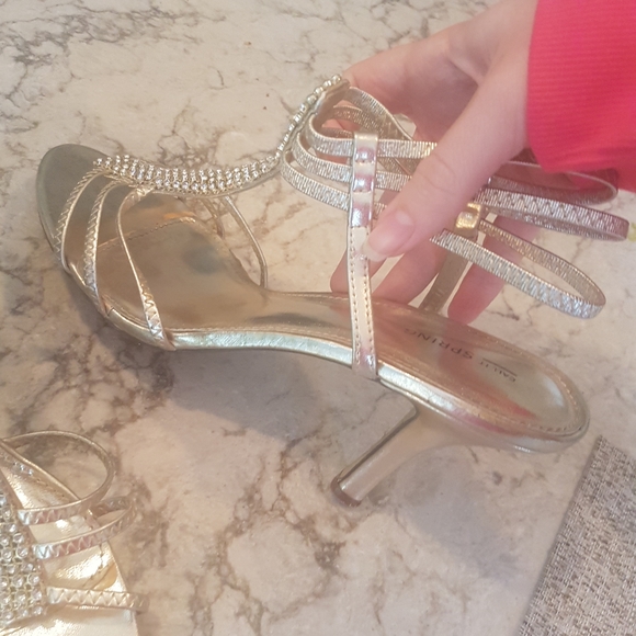 Call It Spring Gold Formal Heels Rhinestones - Picture 2 of 2